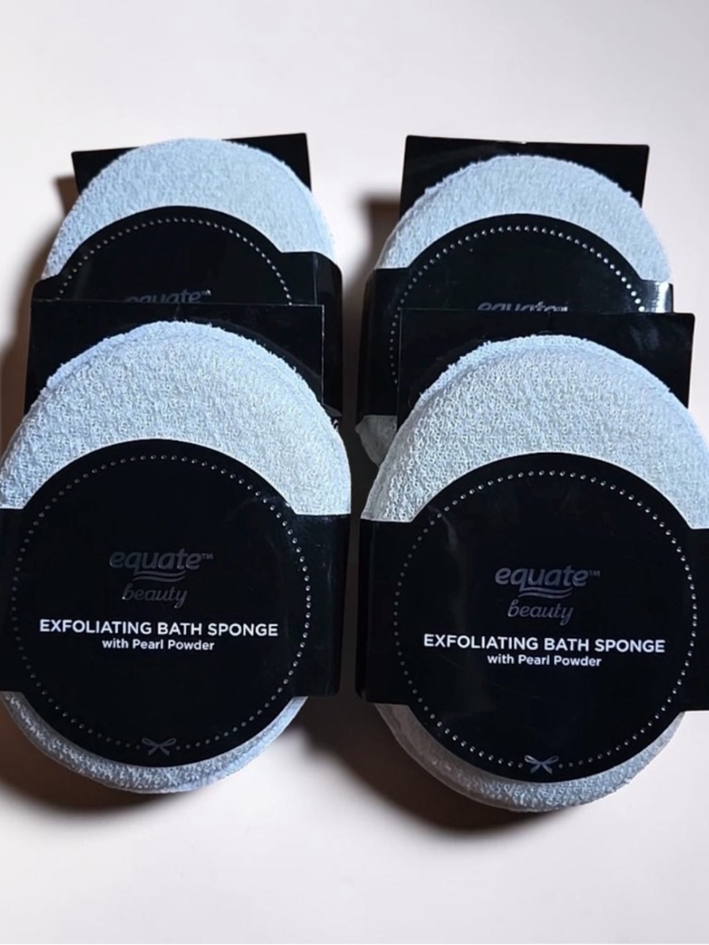 Equate Beauty Exfoliating Bath Sponge - 4 pieces - White, NEW